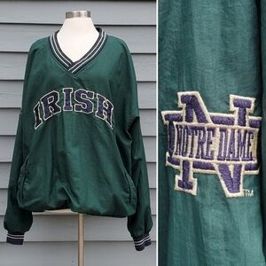 Vintage 90s Champion Notre Dame Collegiate Green Navy Swishy Windbreaker XL